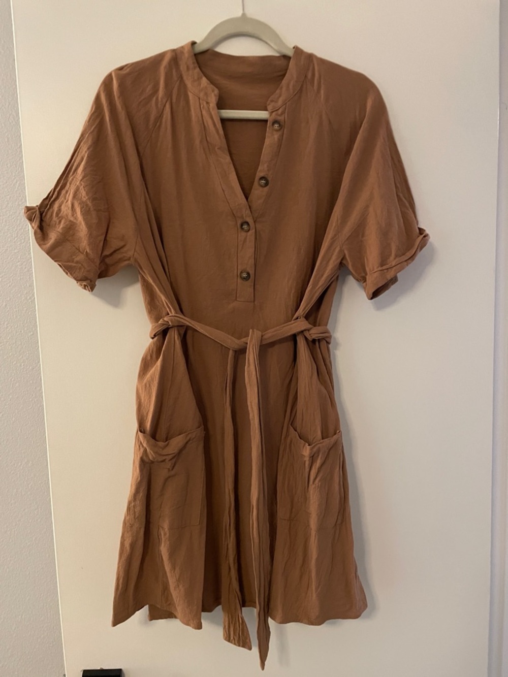Cupshe Rust Brown Button-Front Tie-Waist Mini Dress